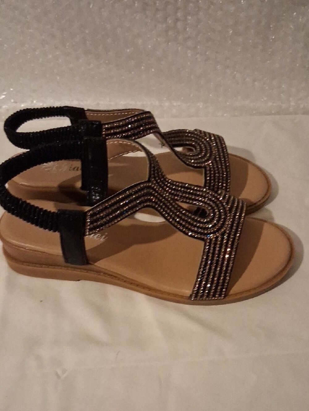 Gorgeous Jiaomei Womens size 6 Rhinestone Embellished T Strap Slingback Sandals - Picture 5 of 11